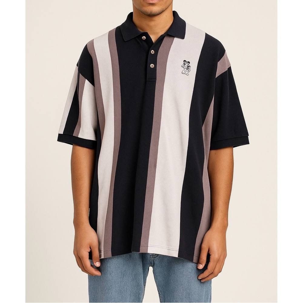 Cross Creek VTG Mickey Mouse Color Block Stripes Collared Golf Polo Shirt